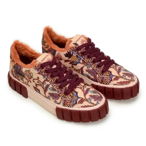 FARM RIO Beige Sunset Floral Tapestry Flatform Sneakers, Boho - Picture 2 of 15